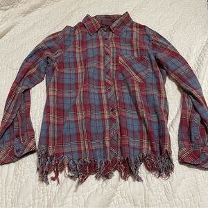 Red white & blue fringe antique flannel #11